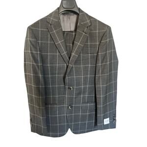 Spurr New York Mens Designer 2Pc Suit Modern Stripe Ozone Sz 38S / 32W MSRP $380